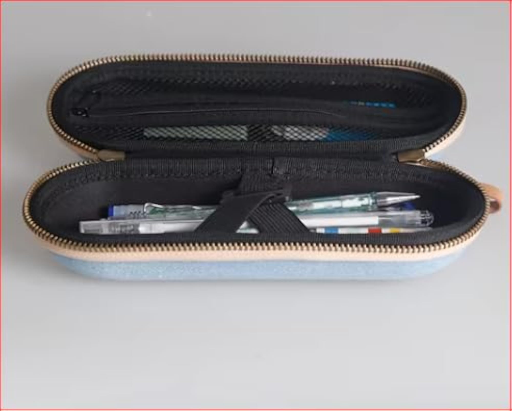 Denim Pencil Case with Leather Trim, Zip Around Design