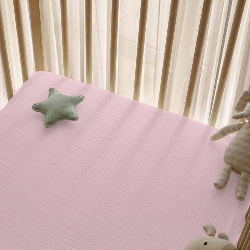 Image of Little Grape Land Muslin Crib Sheets Fitted for Girls 2 Pack, 100% Cotton Baby Bed Sheets Soft Breathable, Neutral Fitted Baby Mattress Sheets for Standard Crib, Floral