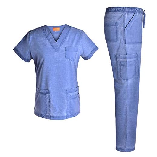 Women V Neck Stretch Set - Jeanish Washed Soft Women Top and Pants Workwear Uniforms JS1607 (Riviera, XL)