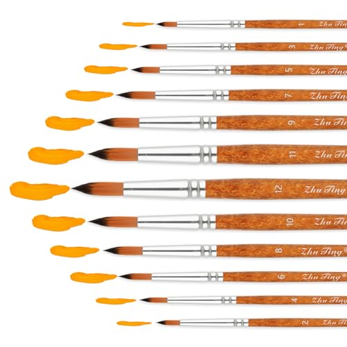 Nylon Aquarellpinsel Set 12 Stück Holz Rundpinsel Pinselset für Kinder