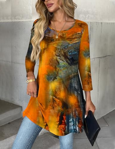 Image of Zeagoo Women Tops 3 /4 Sleeve Dressy Casual Plus Size Tunics Loose Blouses