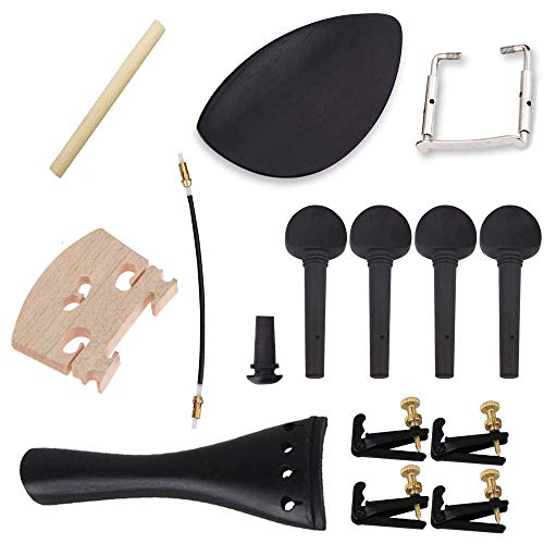 Jiayouy 15Pcs 4/4-3/4 Size Violin Fiddle Accessories Kit with 4 Tuning Pegs Tailpiece Tail Gut 4 Fine Tuners Endpin Sound Post Bridge Chin Rest Replacement Parts Ebony Wooden