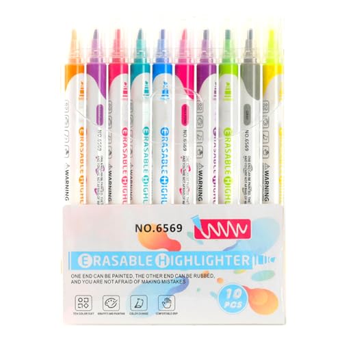 Erasable Highlighter Pens,Erasable Highlighters - 10 Count, Double Head Smooth Writing Highlighters Assorted Colors Chisel Tip Markers, Double-end Erasable