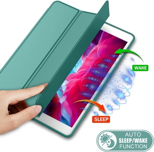 Image of Printme iPad 9.7 Case (2018 /2017 Model, 6th /5th Generation), Smart Cover with Pencil Holder and Soft Baby Skin Silicone Back and Full Body Protection, Auto Wake /Sleep Cover (Forest Green)