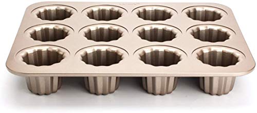 Moule à Cannelés 12 Cavités, Plaque de Cuisson Antiadhésive, Ustensile de Pâtisserie pour Gâteaux Cannelés Français, muffins, Compatible avec le Four