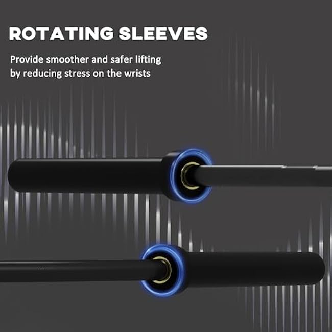Soozier 7.2ft Barbell Bar, 2 Inch Weight Bar, 44 lbs with Rotating Sleeves and Non-Slip Knurling Grip, 1500lbs Weight Capacity for Weightlifting & Strength Training