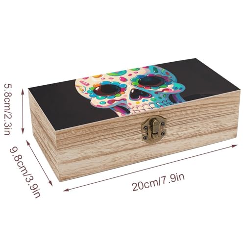 Boîte de rangement en bois gravée motif crâne, finition artisanale durable - 3