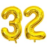 Giant Gold Number 32 Balloons, 40 Inch Jumbo Number 32, Large Foil Mylar Balloons for Girls Women 32th Birthday Party Decorations, 32 Anniversary Events Decorations