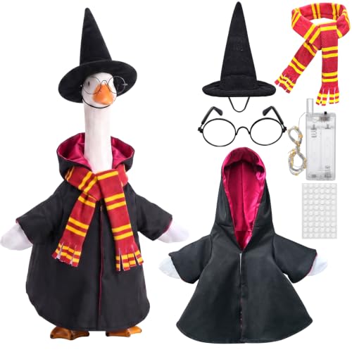 Elefama 6Pcs Halloween Porch Goose Outfits Wizard with Accessories Yard Garden Lawn Goose Clothes for Plastic Cement Goose Statue 23" Wizard Porch Goose costume Set for Patio Outdoor Decoration