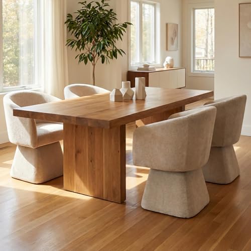 Image of VKNOW Upholstered Swivel Dining Chairs Set of 4 with Barrel Back and Arm | Modern Accent Arm Chair with Thickened Cushion, Soft Chenille Fabric, for Dining Room, Living Room, Vanity, Khaki