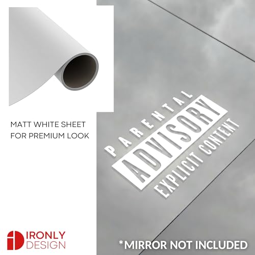 Image of Sticker for Glass & Mirrors| Minimal Vinyl Decal for Bedroom Bathroom & Cafe | Self-Adhesive Waterproof Quote Aesthetic Mirror Sticker | No Mirror Included (Parental Advisory, Medium, Matt White)