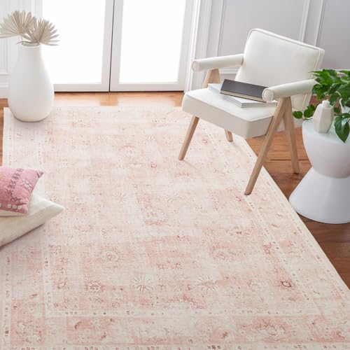 LIMON HOME Pink Floral 3x5 Entryway Rug Indoor Washable Non-Slip Low Pile Super Soft Area Rug for Large Kitchen - Modern Aesthetic Geometric Design