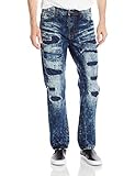 Southpole Men's Washed Denim Pants Long Slim Straight Fit Jeans with Heavy Ripped Details