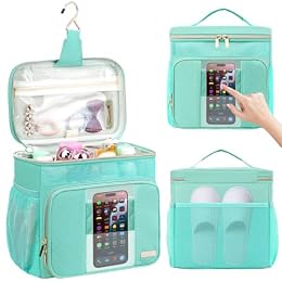 Jaffzora Portable Shower Caddy College Dorm Essentials(Full Size Bottle Compatible), Toiletry Bag for Women Men, Hanging Makeup Organizer Bag for Travel,Gym & Camping, Mint Green