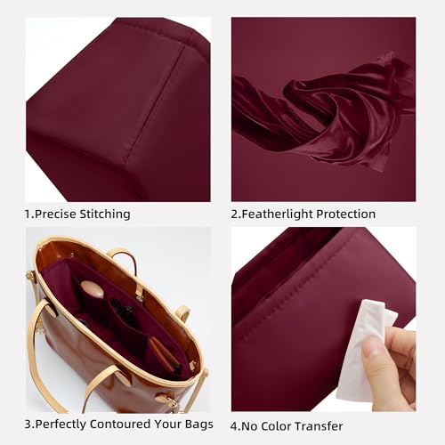 Image of DGAZ Purse Organizer Insert Fits Neverfull-Mini /PM /MM /GM Bags,Silk Bag Organizer,Luxury Handbag & Tote Shaper(MM, Rouge H)
