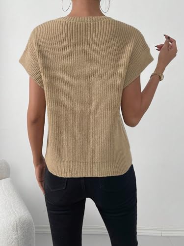 SweatyRocks Women's Casual Cap Sleeve Vest Sweater Round Neck Solid Knit Tank Tops2