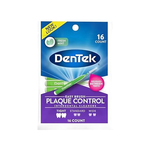 Image of DenTek Easy Brush Interdental Cleaners, Tight Between Teeth Brushes, Plaque Control, Dental Picks for Oral Care, Fresh Mint, 16 Count (Pack of 8)