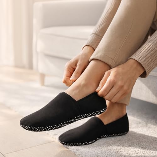Image of Footmate Ankle Length Slipper Socks For Womens 2 Pair Pack - Cotton Blend Slipper Shoes For Outdoor, Indoor, Home & Office | Anti Skid Socks Slipper Daily Use Booties