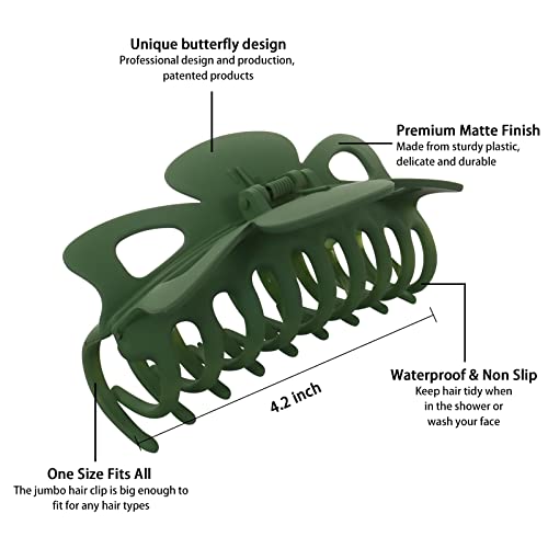 Magicsky Large Hair Claw Clips, 10Pcs Big Butterfly Hair Clip, 4.2 Inch Strong Hold Jaw Banana Clip, Hair Bow Clips For Thick Thin Curly Hair, Accessories For Women Girls- Matte Black Brown Neutral #TOP4