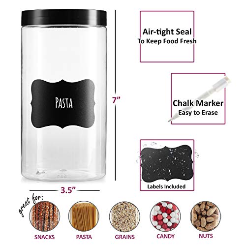Pack of 6 - Clear Empty Plastic Storage containers with Lids - Round Plastic Containers - Plastic Jars with Lids and Labels – BPA Free Plastic Jar - Food Grade Air Tight – Pantry Canisters