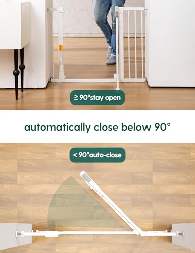 Image of Babelio 29-43 inch Magnetic Baby Gate for Stairs,Doorways House,Kitchen,30 inch Tall Pet Door with Baffles,Pressure Mounted & Dual-Lock Design Safety for Kids Toddler,Auto-Close /Hold-Open,White