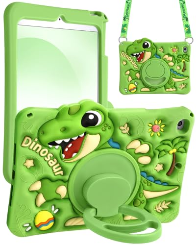Boaretiu for iPad mini 5/4 Generation Case - Cute Cartoon with Shoulder Strap & Rotating Stand for Boys Girls Teens Soft Silicone for iPad mini 5th/4th Case, Green Dinosaur