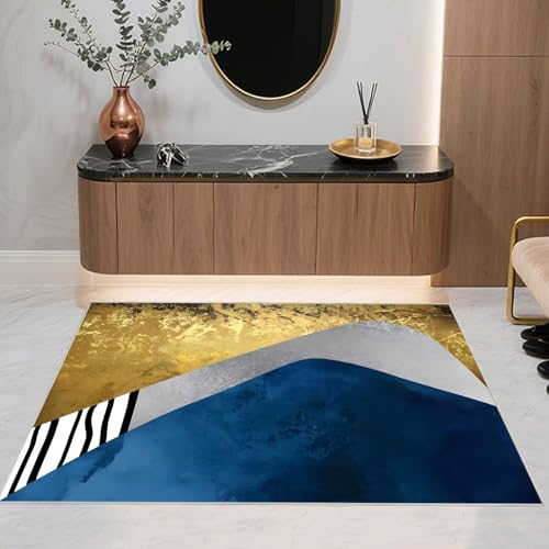 Tapis de salon bleu doré moderne et grand tapis de bureau - 6