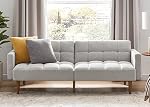mopio Aaron Couch, Small Futon Sofa Bed, Sleeper Sofa, Mid Century Modern Futon Couch, Couches for Living Room, Bedroom (Light Gray Fabric)