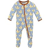 KicKee Pants Print Footie with Zipper, Fitted Long Sleeve Pajamas, Ultra Soft Everyday One-Piece Loungewear (Pond Rubber Ducks - Newborn)