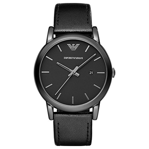 Emporio Armani Watch For Men, Chronograph Movement and 46mm Case Size with Stainless steel, Leather or Silicone strap Silberton und Tiefschwarz , 46MM