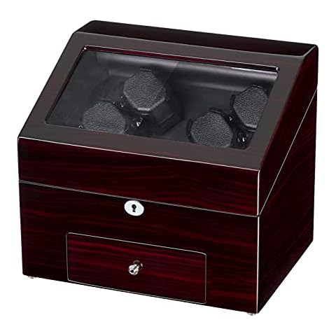 Sepano 4 Watch Winder, Watch Winders for Automatic Watches with 9 Watch Storage Place, Wood Watch Winder Box, Quiet Japanese Motor, Flexible Watch Pillow Suitable Men and Women Watches, Black-Ebony Cover