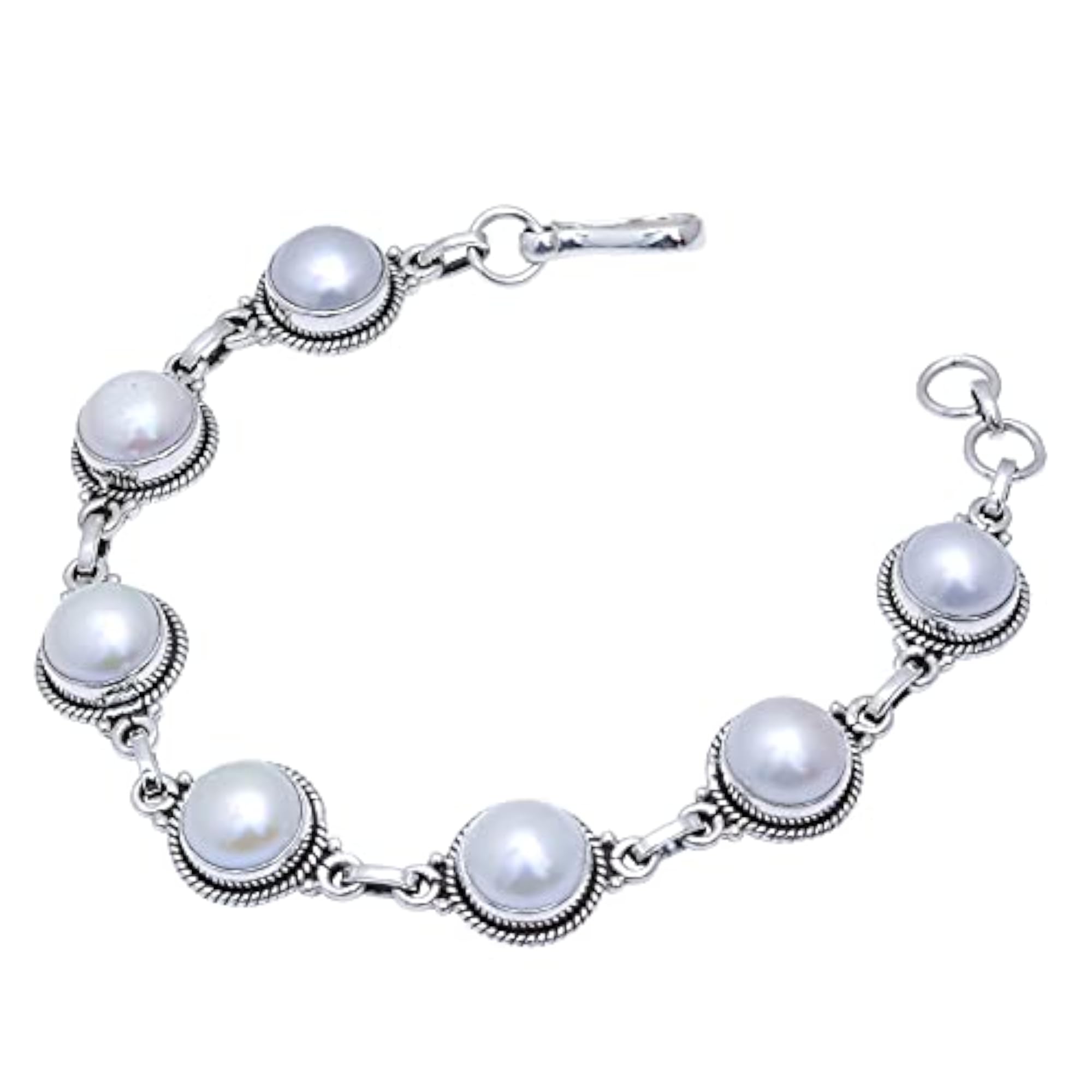 River Pearl Gemstone 925 Sterling Silver Bracelet