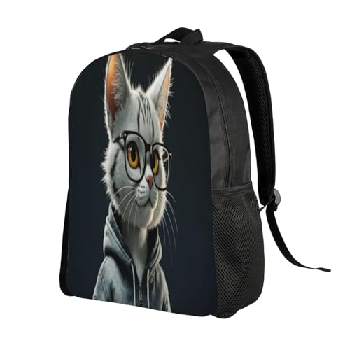 Waterproof Backpack Cat Glasses Hoodie 16Inch Unisex Backpack Gym Casual Daypack for Women Men Gift2