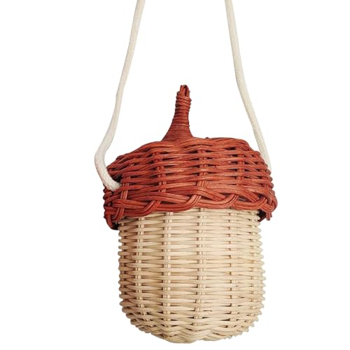 Woven Basket,Girls Bag,Kids Handbag, Rattan Bag for Kids Acorn Shaped Rattan Storage Basket Mini Kids Crossbody Bag Lidded Woven Cute Breathable Kids Bag Birthday Gift