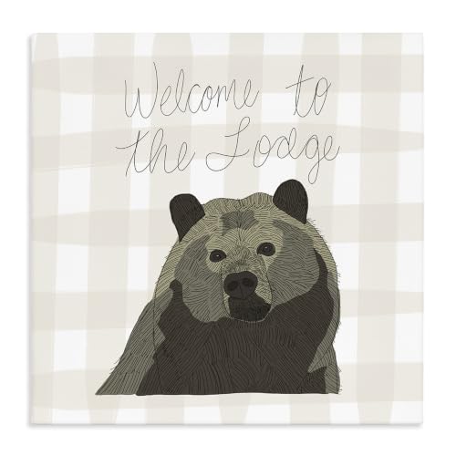 Stupell Industries Cabin Entrance Bear Tartan, 24 x 24 Inch Canvas Wall Art