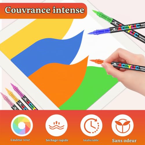 Funnasting Feutre Acrylique, 120 Couleur Stylos Acrylique, Pointe Pinceau - 4