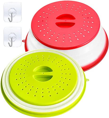 WDZGX Tapa Microondas Libre BPA 2PCS Tapadera Microondas Plegable Tapa para Microondas con Asa, Plegable, con Ventilación de Plástico (Set A)