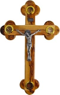 Jerusalem Medium Olive Wood Cross Crucifix with Holy Essences
