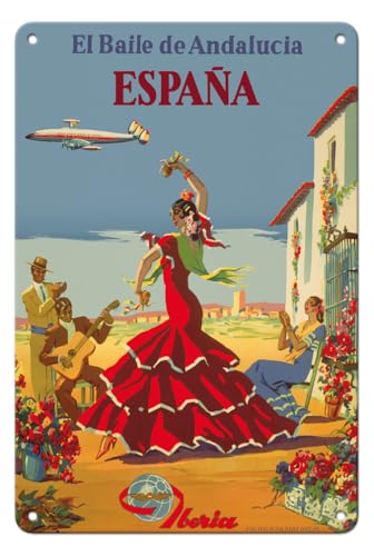 Pacifica Island Art Spain (España) - The Dance of Andalusia (El Baile de Andalucia) - Iberia Air Lines of Spain - Vintage Airline Travel Poster c.1950s - 8 x 12 inch Vintage Metal Tin Sign -  Pacifica Island Art, Inc., MTSA3685