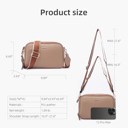 Prettyzys Crossbody Bags for Women, Medium Size Shoulder Handbags, Satchel Purse with Multi Zipper Pocket2