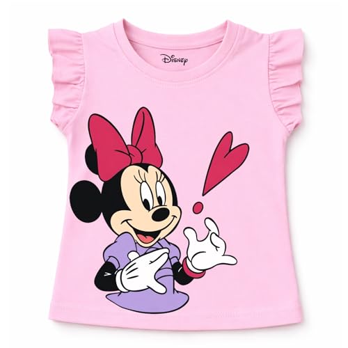 Image of Kuchipoo Disney Minnie Mouse Girls T-Shirt | Cute Cartoon Graphic Print | Frill Sleeve Girls Top | Soft Cotton Casual Wear | Pack of 3
