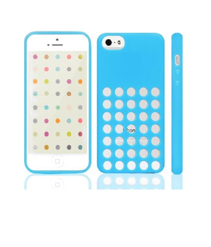 Blue TPU Silicone Back CASE Cover for New Apple iPhone 5C Retro DOTS Hole