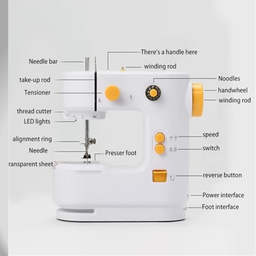 Image of Sewing Machine with Extension Table & Foot Pedal | Portable Electric Mini Silai Machine for Home Use | 2 Speed, Dual Power (AC /DC) | Beginners & DIY Stitching Machine (PinkXWhite)
