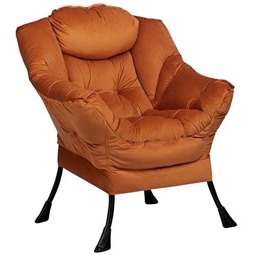 HollyHOME Lazy Chair with Armrest and Side Pocket, Comfy Accent Lounge Chair,Leisure Sofa Armchair for Living Room, Bedroom, Dorm, or Small Spaces, Oversized Reading Sofa Chair,Velvet Reddish Brown