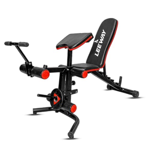 Image of Leeway LF350 Bench Press for Home Gym Setup | Adjustable Foldable Gym Bench /Table Exercise | Incline Decline Flat Positions with Leg Extension, Preacher Curl | Multipurpose Strength Training Workout(Black, Bench LF350)