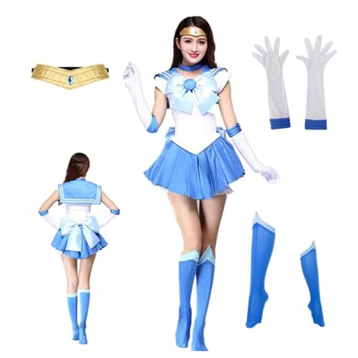 MANMICOS Disfraz de Sailor Mercury para cosplay de Sailor Ami, falda de Halloween, traje de peluca (XXL) azul