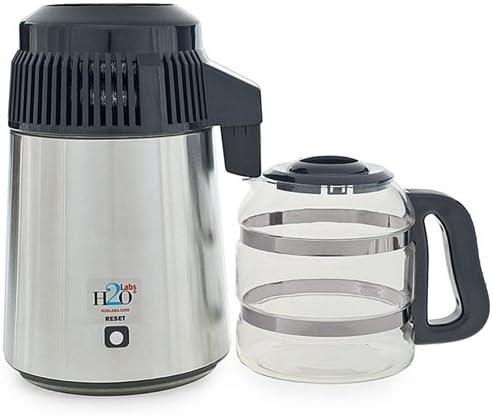 H2o Labs Best-in-Class Countertop Water Distiller - Stainless Steel Home Water Distiller with 1 Gallon Glass Carafe - Porcelain Nozzle Insert & Optimal Heating Element for Pure Distilled Water - 300SS
