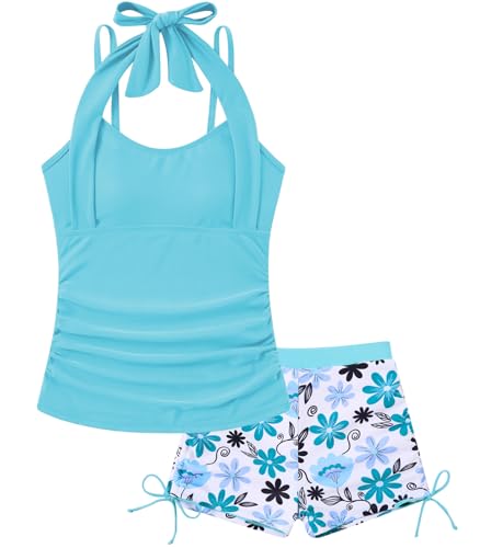 Image of Girls Tankini Swimsuit 2 Piece Halterneck Bathing Suit for Teens Size 7-16