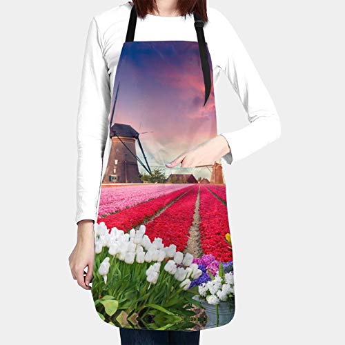 Aprons For Women with pockets men Scenery Tulip Farm Bib Apron chef apron Waterproof For Kitchen Baking BBQ personalised