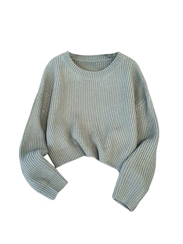 Milumia Girl's Ribbed Long Sleeve Sweater Top Drop Shoulder Loose Crop Tops Knitwear